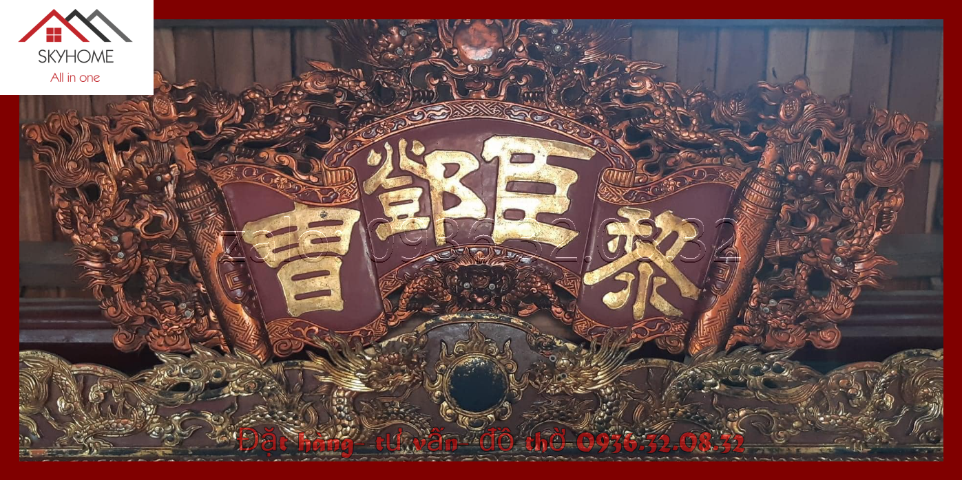 Hoành phi gỗ phòng thờ chữ Lê thần đặng trụ